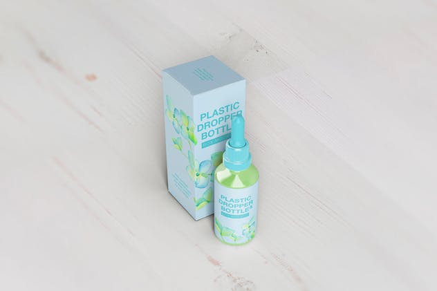 化妆品塑料滴管瓶/纸盒样机 Plastic Dropper Bottle/ Paper Box Mockup插图(4)