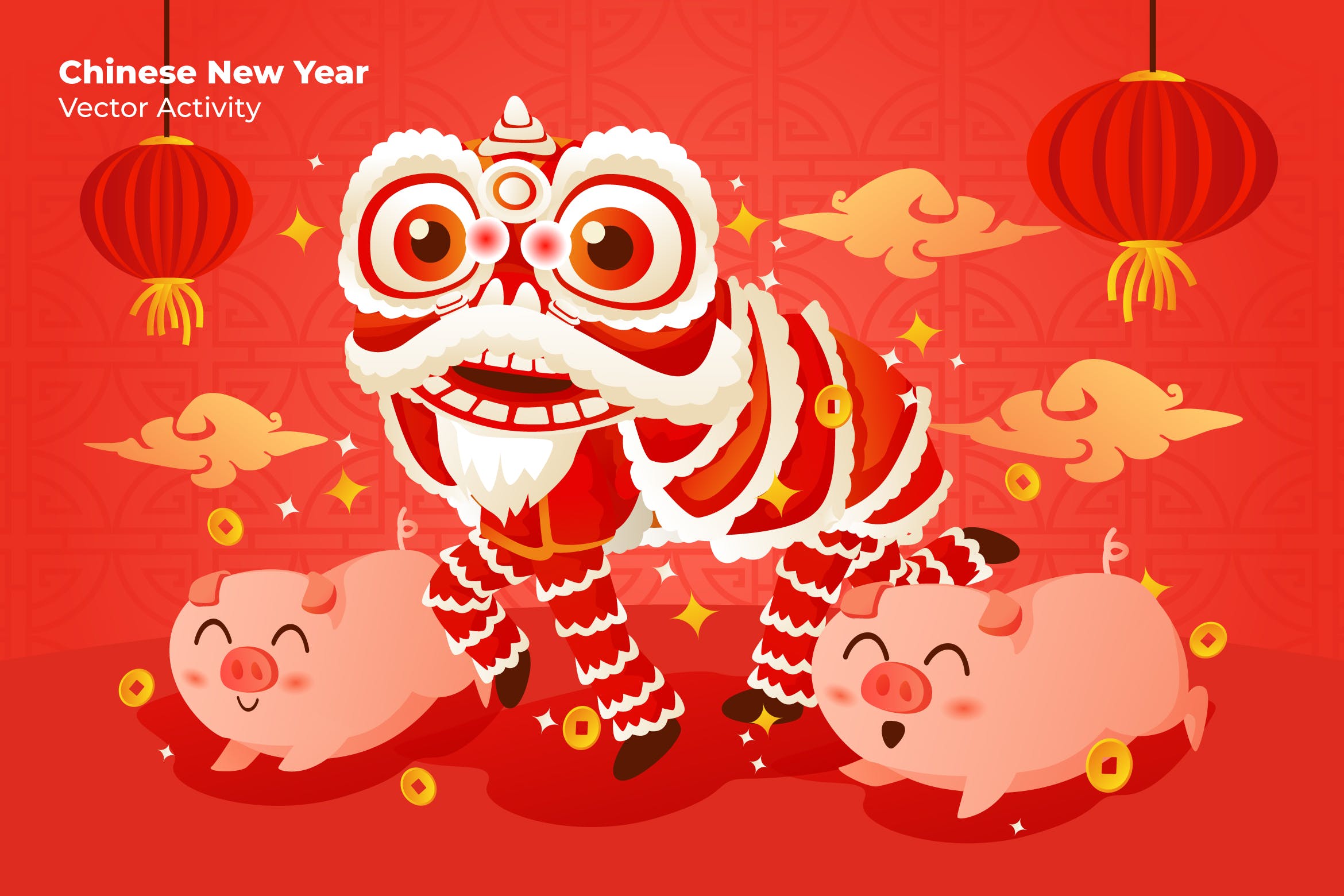 中国新年猪年快乐矢量插画素材 Chinese New Year – Vector Illustration插图