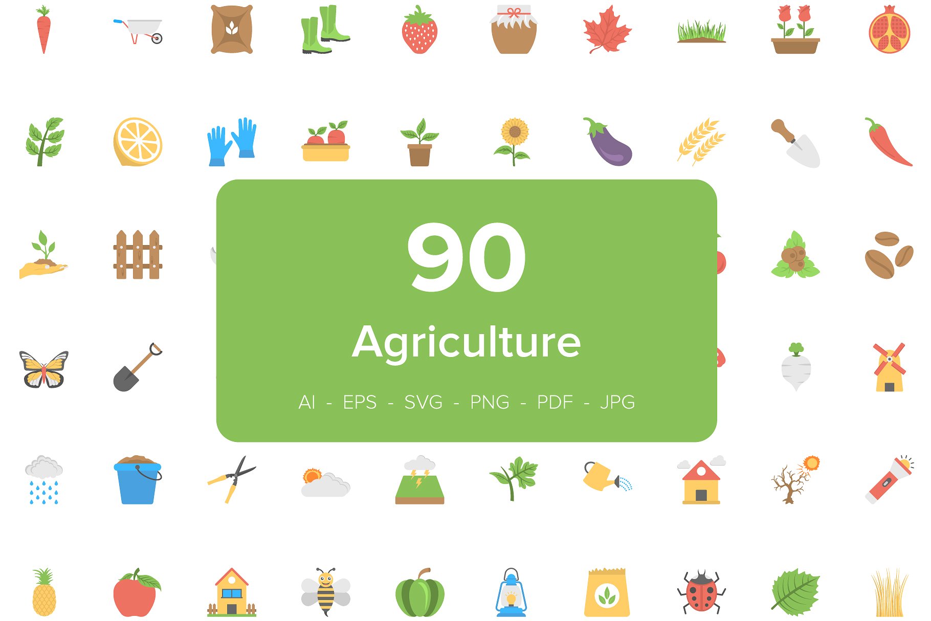 90枚农业主题扁平风格矢量图标 90 Agriculture Flat Vector Icons插图