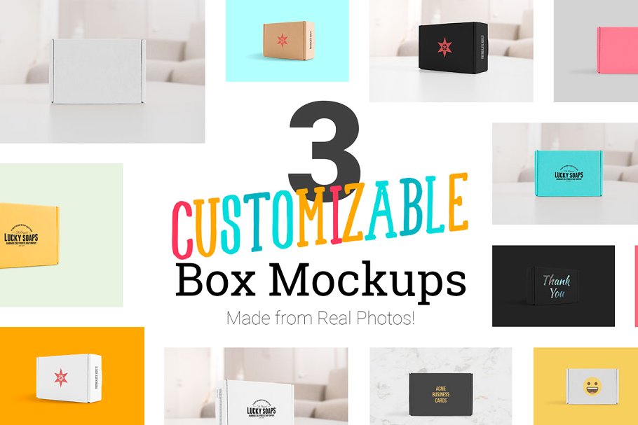 包装盒子产品包装样机模板 3 Real Photo Product Box Mockups插图