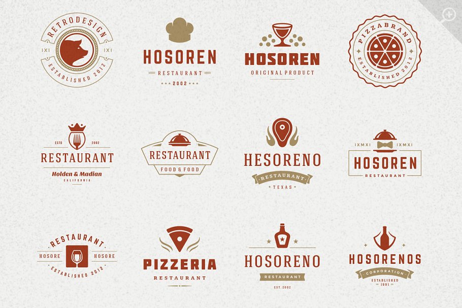 80款西餐厅品牌Logo和徽标模板 80 Restaurant Logotypes and Badges插图(1)