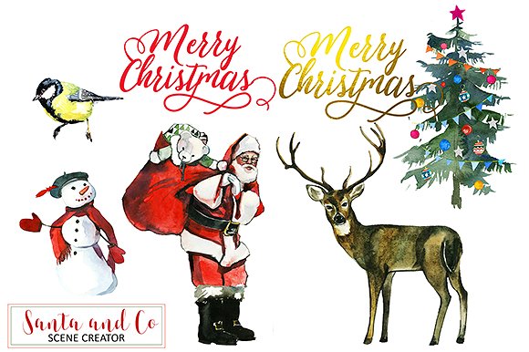 手绘圣诞节主题水彩设计素材包 Santa & Co Christmas Clipart Set插图4