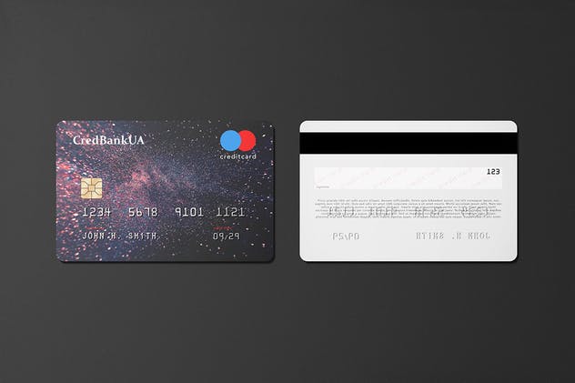 压花信用卡样机模板 85×55 Landscape Credit Card Mockup插图(2)