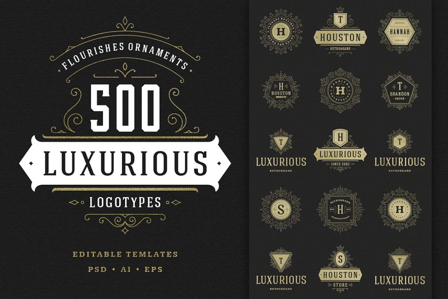500个复古装饰风格Logo和徽章模板 500 ornaments logos & monograms插图