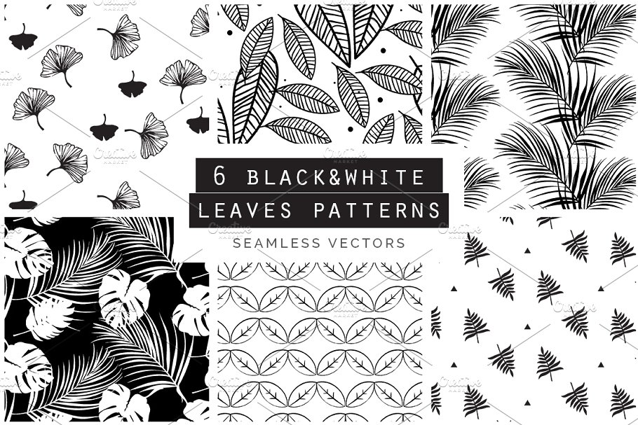 各种不同类型树叶无缝图案纹理 Leaves Seamless Patterns Collection插图2