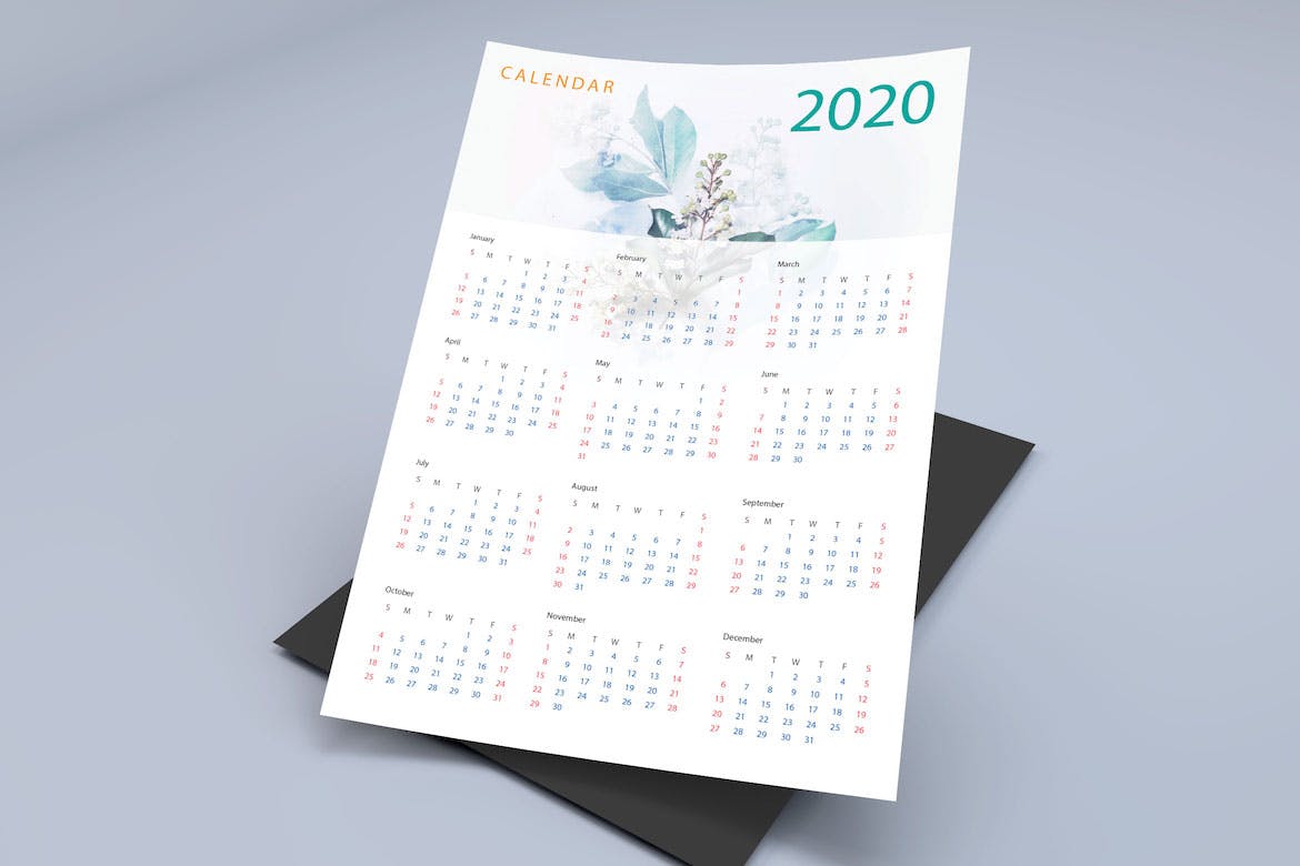 水彩手绘风格2020年历日历设计模板素材 Creative Calendar Pro 2020插图4