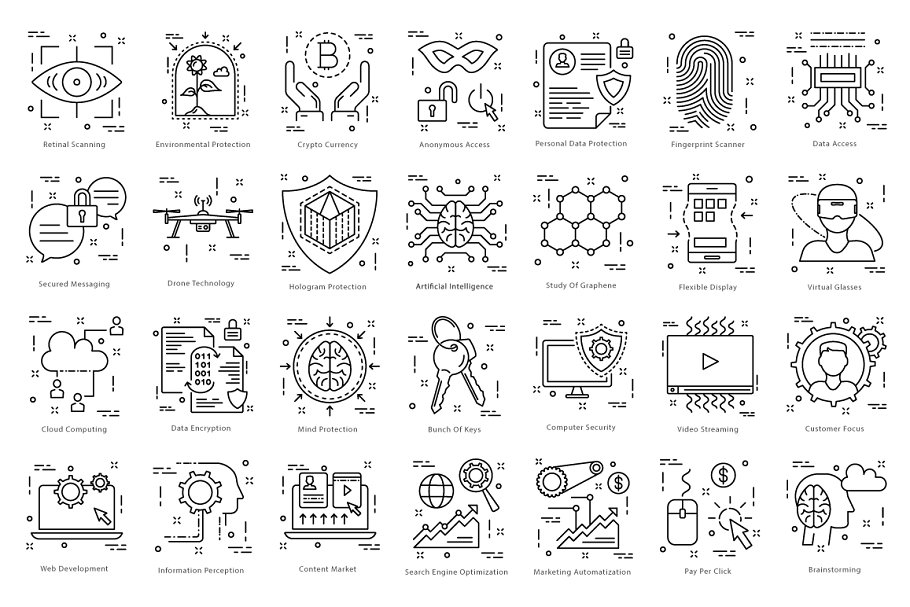 615枚扁平风线条图标合集 615 Flat Line Icons插图(9)