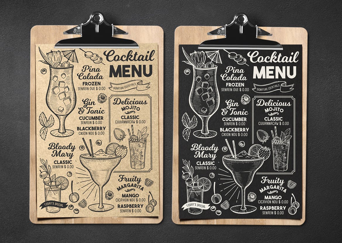 复古设计风格鸡尾酒饮料菜单模板 Cocktail Drink Menu插图(3)