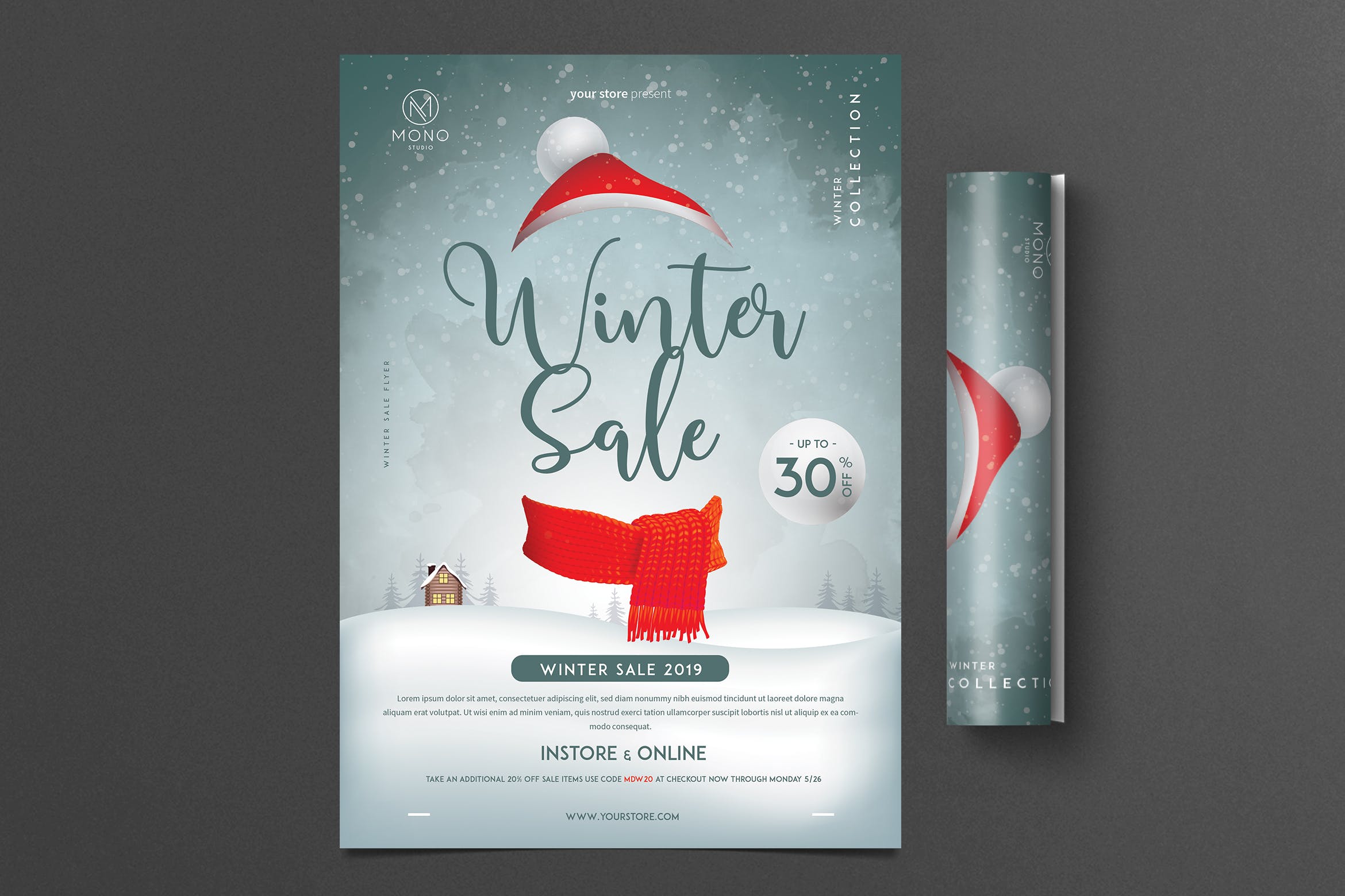 圣诞节元素年终促销活动海报传单模板 Winter Sale Flyer插图