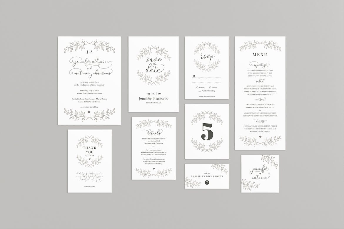 简约朴素风格婚礼邀请设计物料素材 Wedding Invitation Set插图(8)