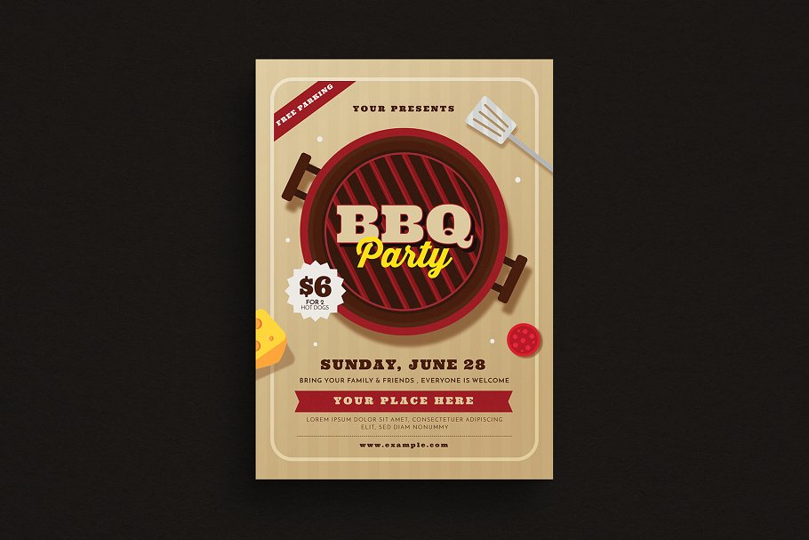 烧烤派对宣传单设计素材模板 BBQ Party Event Flyer插图