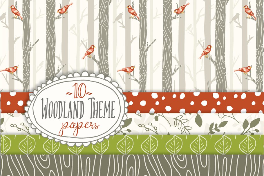 林地森林风格图案无缝纹理 Woodland – Seamless Pattern Papers插图