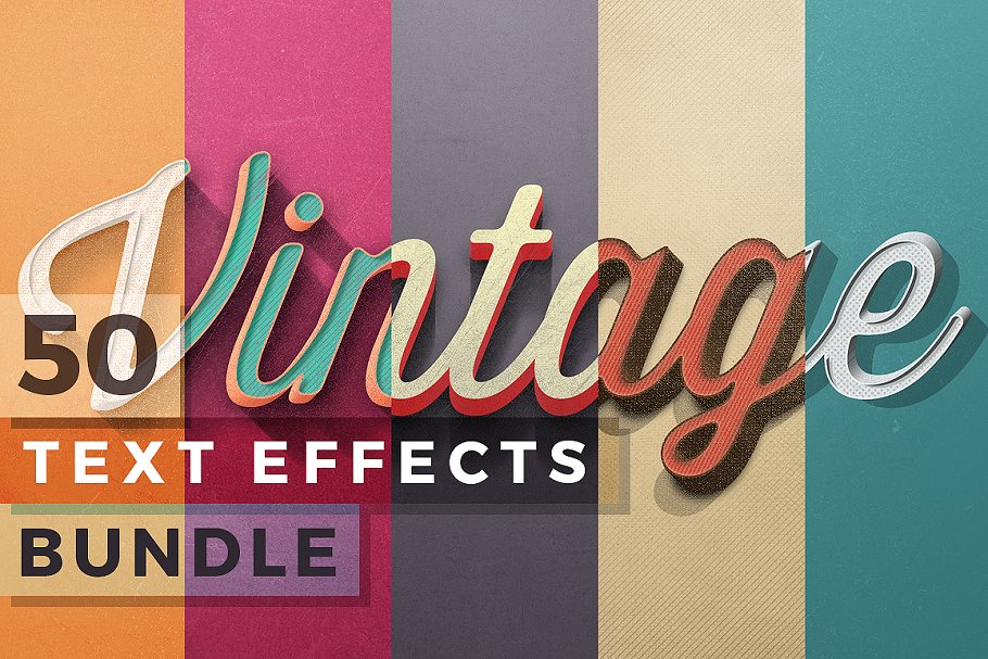 50款经典复古文本文字效果图层 50 Vintage Text Effects Bundle插图