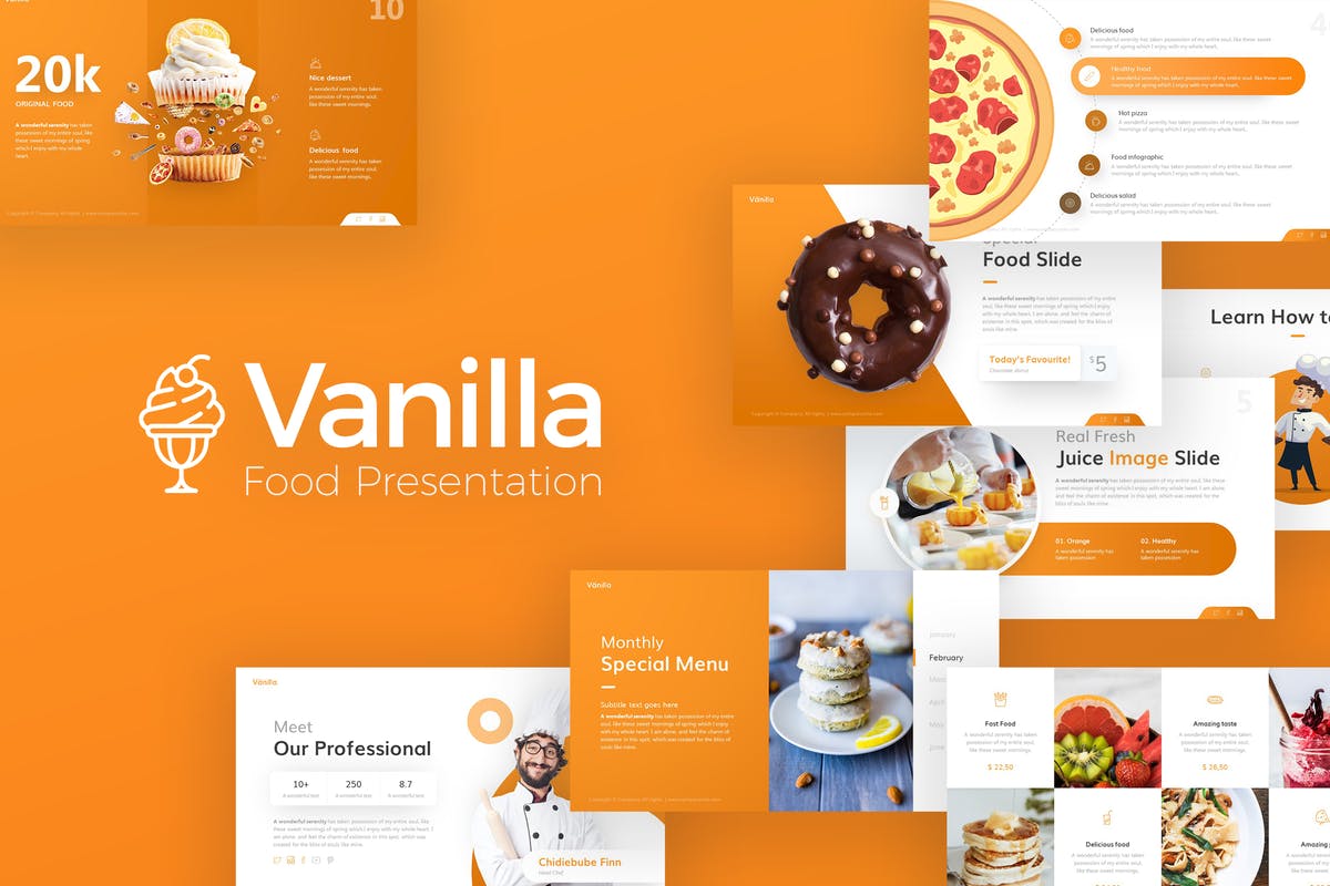 香草甜品&厨房烹饪美食主题PPT幻灯片模板 Vanilla Food and Culinary PowerPoint Template插图