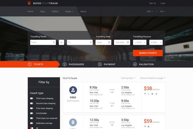 交通出行在线订票系统PSD网站模板 Book Your Train – Online Booking PSD Template插图(4)