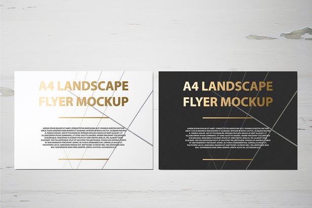 A4横向铝箔冲压工艺传单海报样机 A4 Landscape Flyer / Poster Mockup – Foil Stamping插图(3)