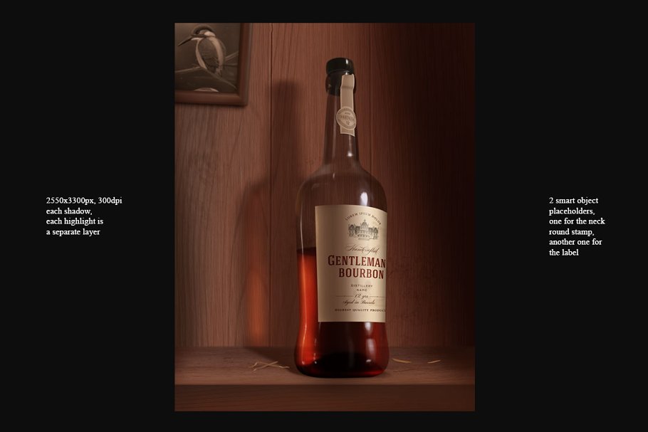 威士忌酒瓶标签设计展示样机v1 Whiskey mock-up light label 1插图(1)