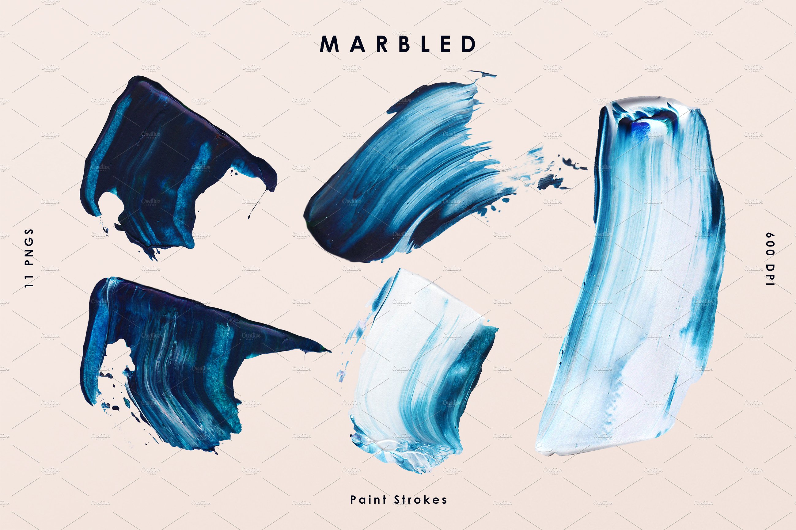 蓝色大理石油画泼墨纹理 Blue Marbled; Paint Strokes插图(5)