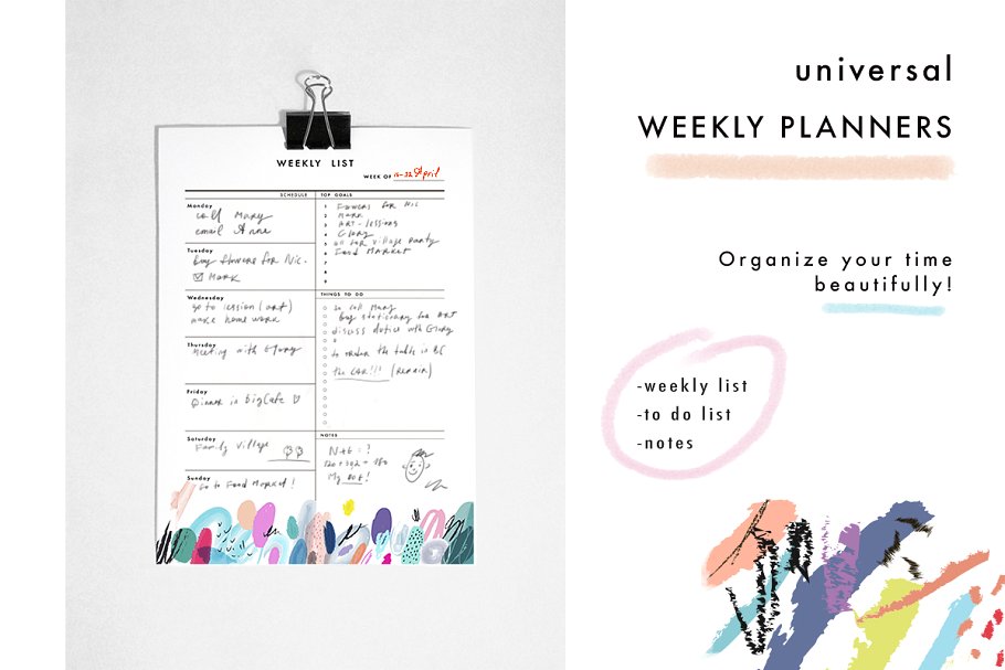 周计划行程规划模板 Weekly Planners. EPS & JPEG插图