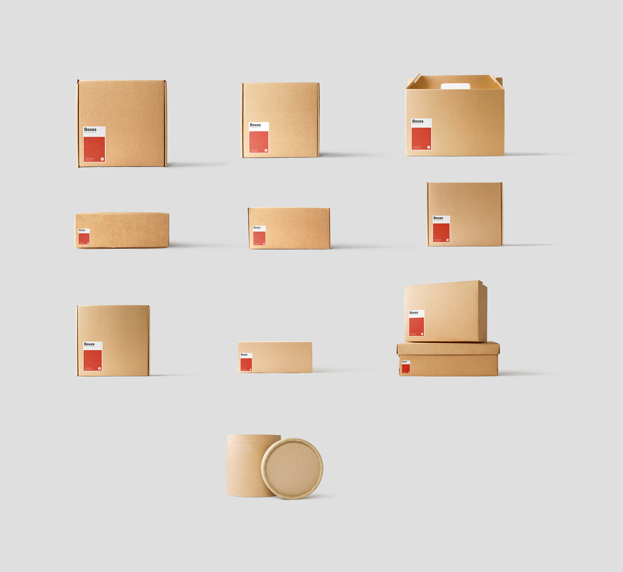各式各样的牛皮纸硬纸板包装盒子样机62 Kraft Boxes Mockups插图(3)