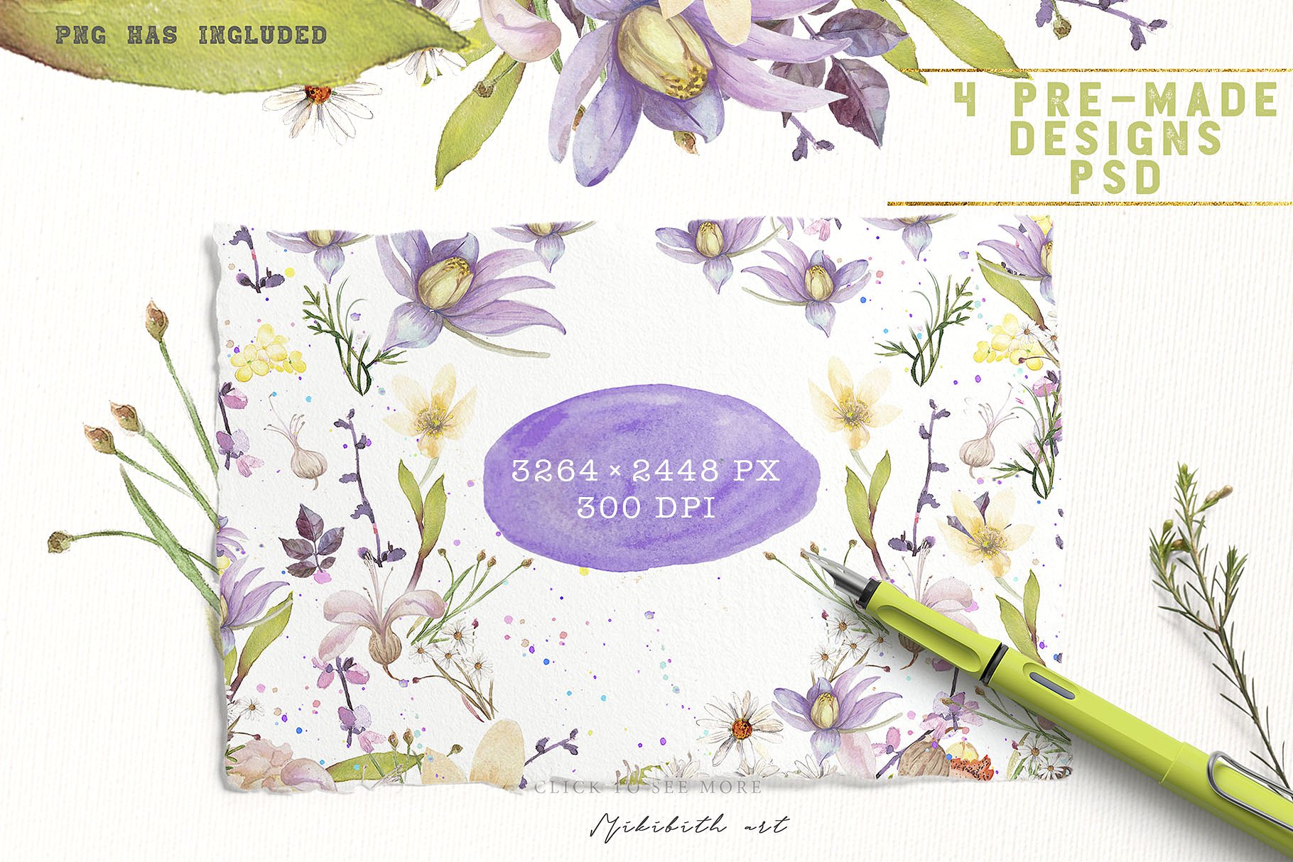紫罗兰色水彩花卉插画素材 Violaceous watercolors插图(3)