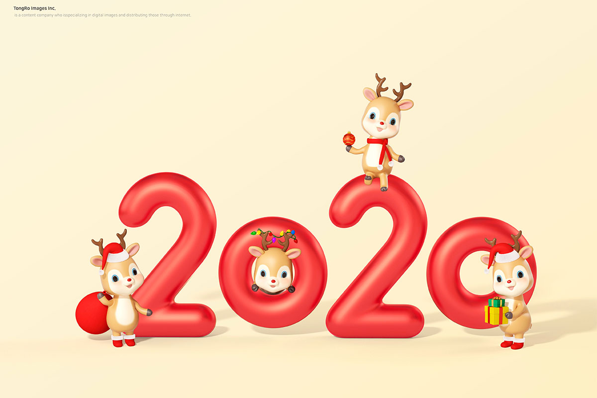 可爱的圣诞麋鹿&2020年3D字体海报图片psd素材插图