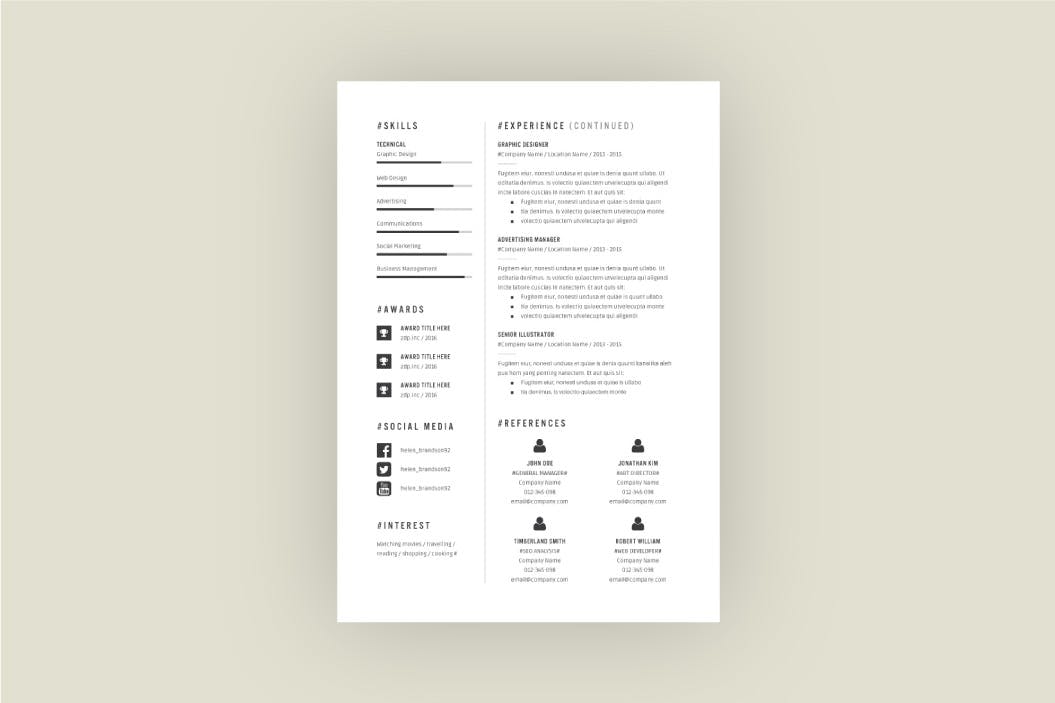 Less is More设计理念个人简历设计模板v2 Resume Template V.2插图(1)