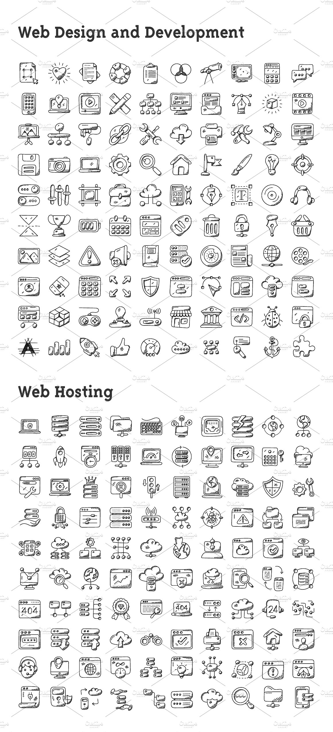 4074枚纯手工绘制涂鸦图标合集 4074 Hand Drawn Doodle Icons插图(13)