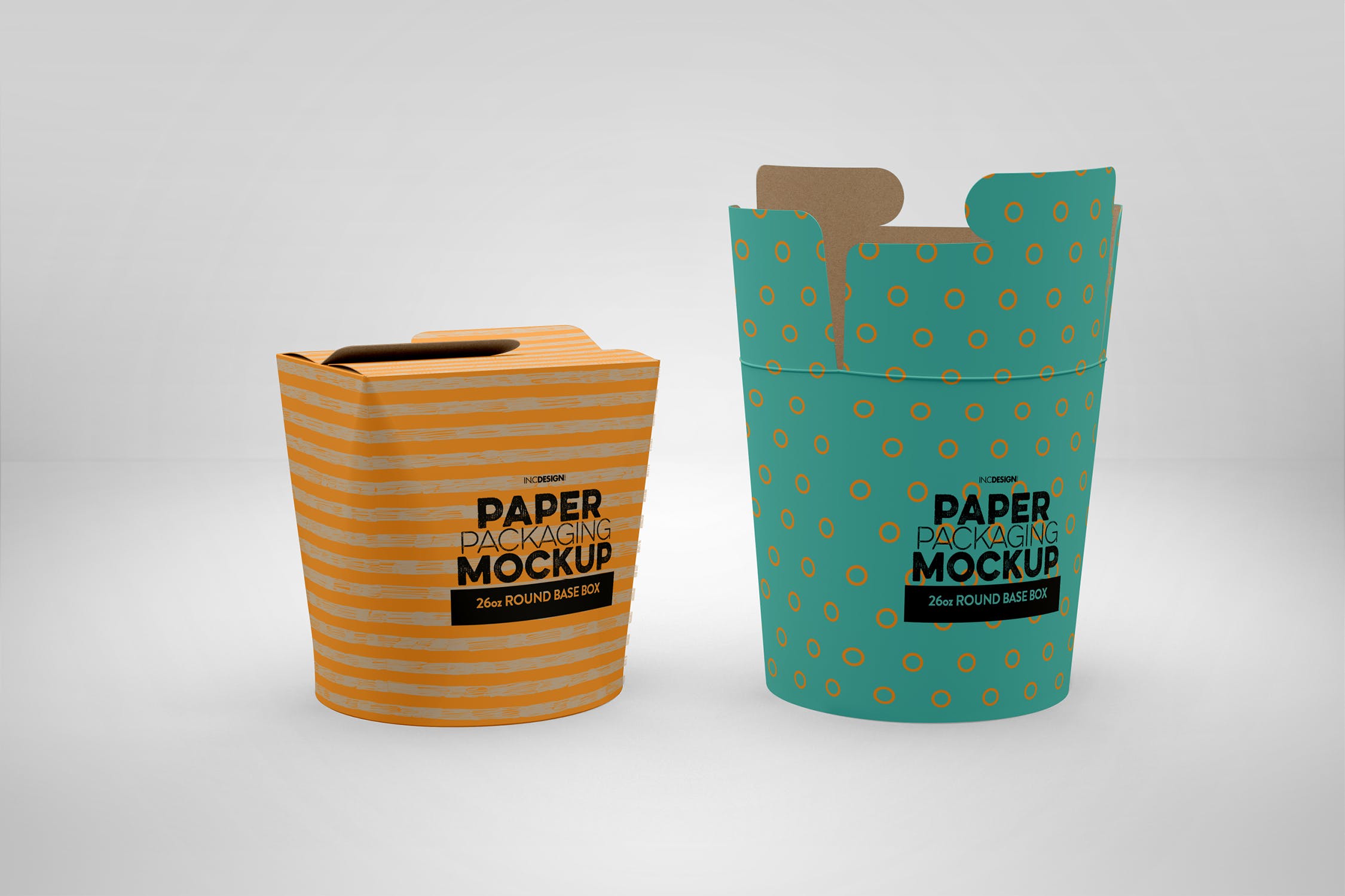 圆底小吃零食包装纸盒设计图样机 Paper Round Base Box 16/26oz Packaging Mockups插图3