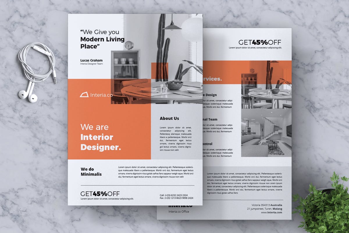 室内装修设计服务公司宣传传单设计模板v1 Interior Design Flyer Vol. 01插图