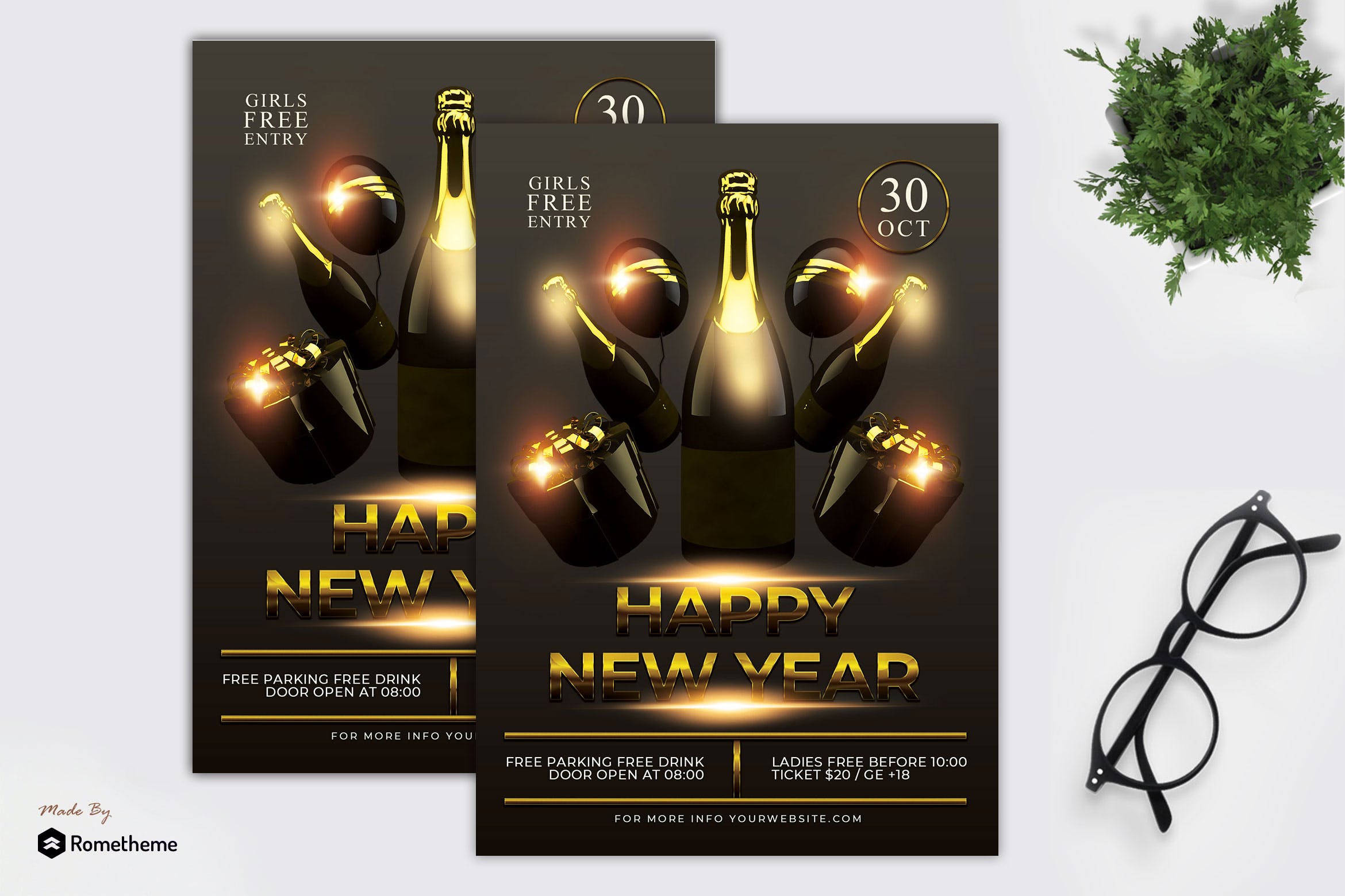 新年祝酒会活动海报传单设计模板 Happy New Year Flyer Template MR插图