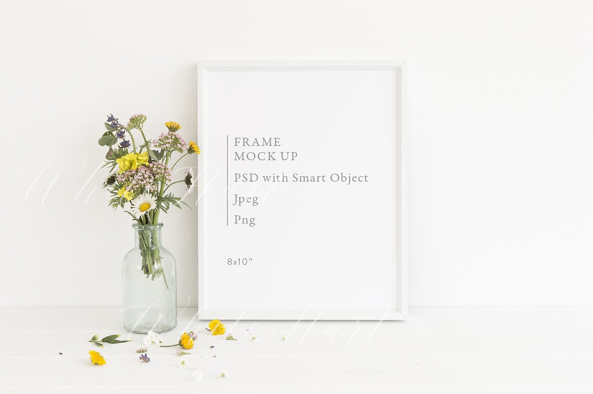 极简长方体画框相框样机模板 Frame mock up – floral – 8×10"插图