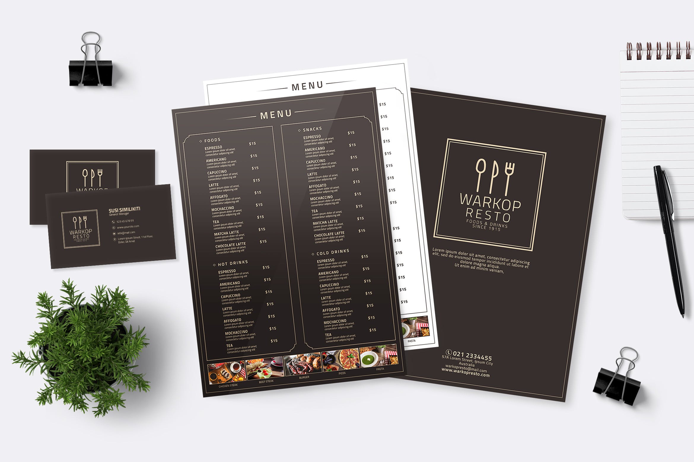 极简主义餐厅菜单&企业名片设计模板 Minimalist Food Menu & Business Card插图