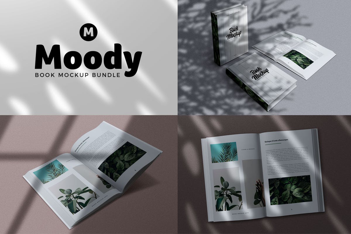 8款阴影效果精装图书封面内页设计样机模板 8 Shadow Book Mockups插图