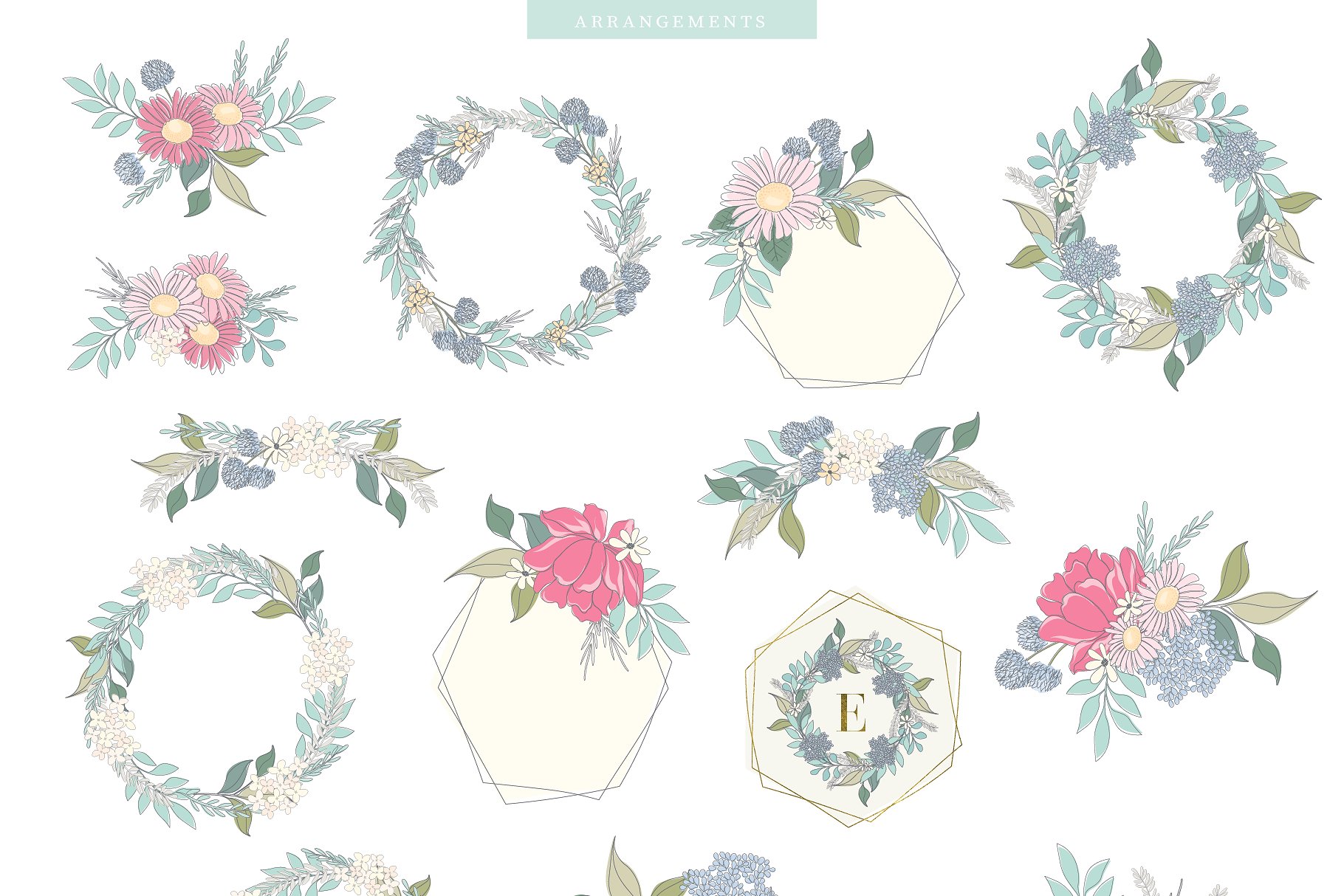 甜美时尚花卉和几何图案纹理 Floral & Pattern Design Set插图(13)