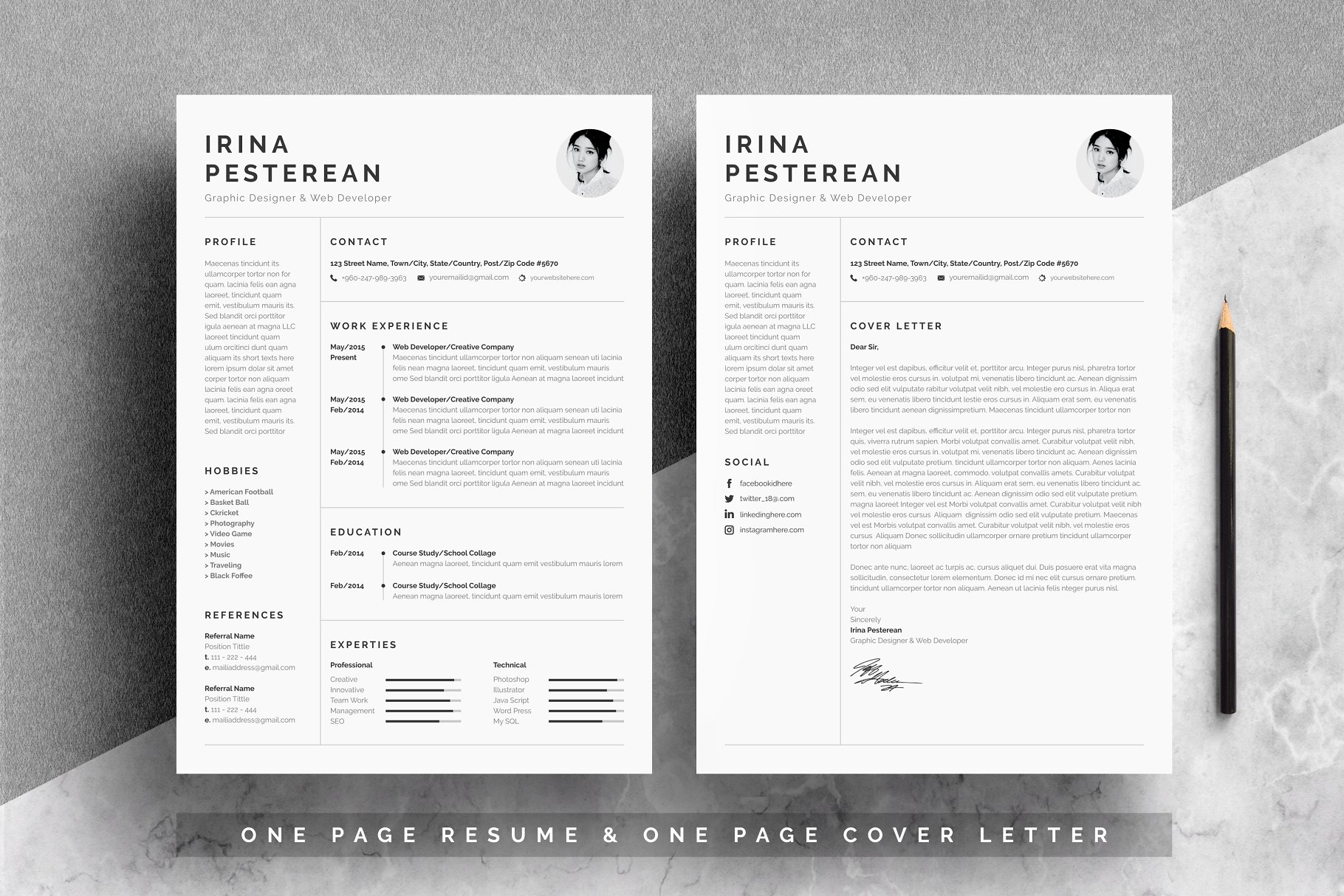 简约黑白风格个人简历设计模板 Resume|Cv_Irina Pesterean插图(1)