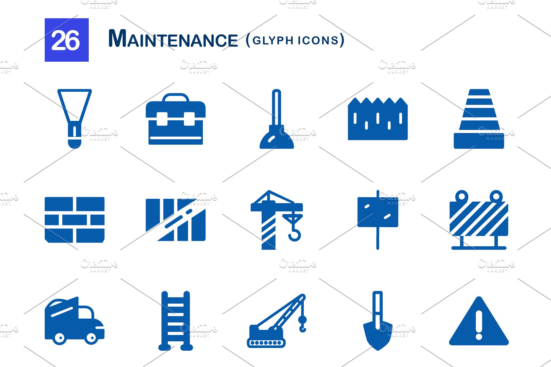 26个建筑维修工具icon图标 26 Maintenance Glyph Icons插图(1)