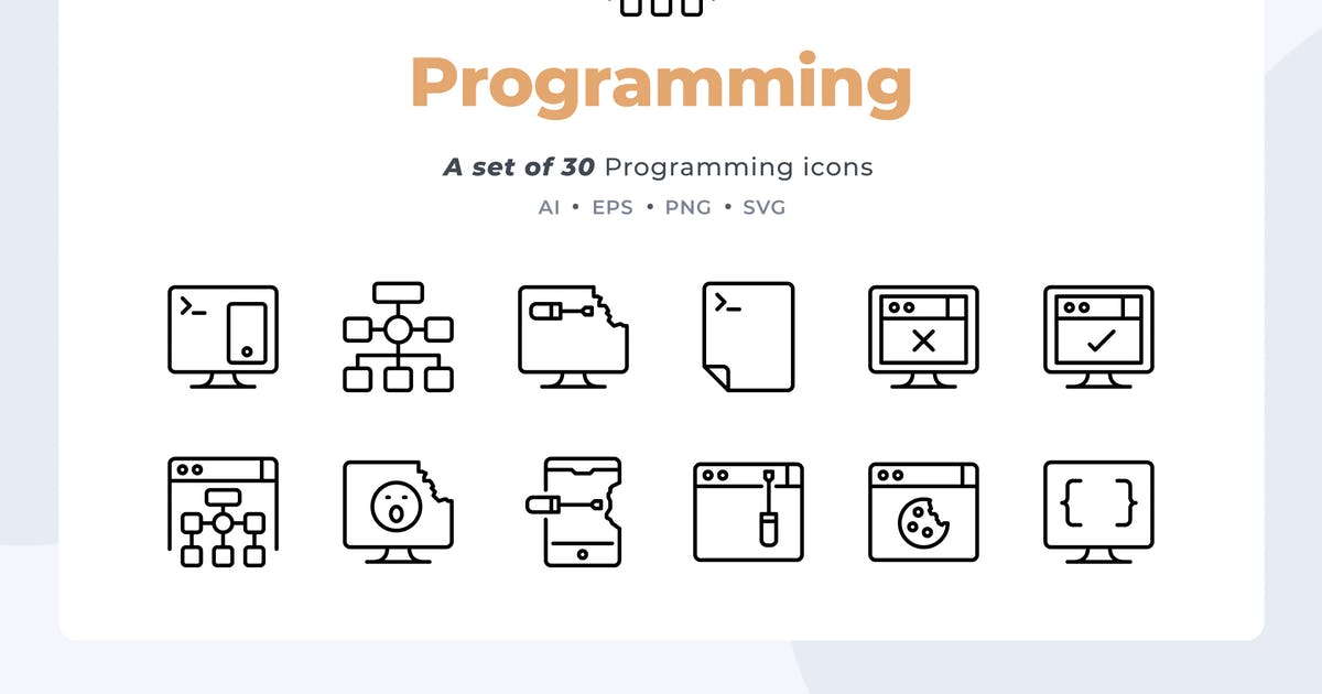 30枚编程程序开发线条图标素材 Basic line – 30 Programming Icons插图