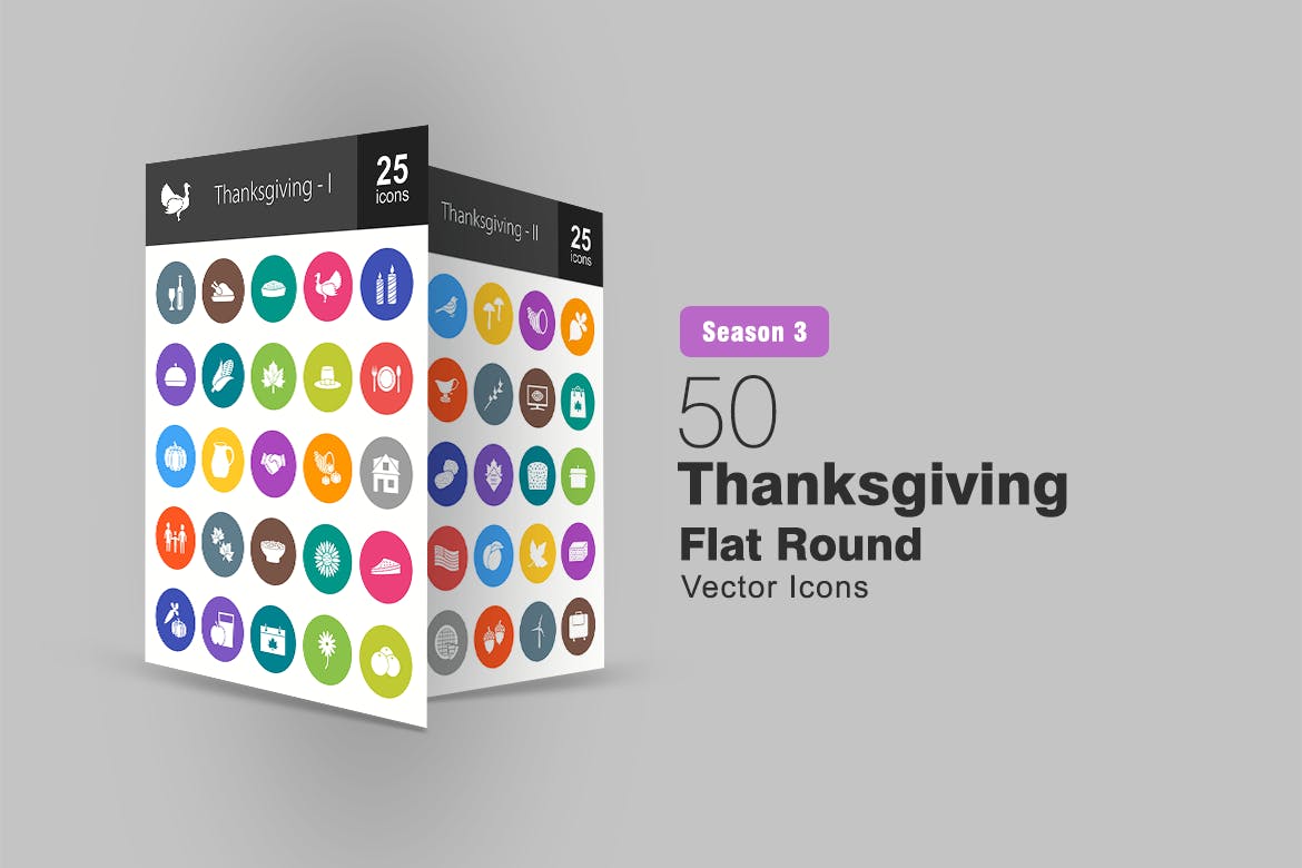 50枚感恩节主题扁平风矢量圆形图标 50 Thanksgiving Flat Round Icons插图
