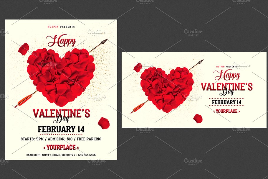 情人节活动海报设计传单模板 Valentines Day Flyer Invitation插图(1)