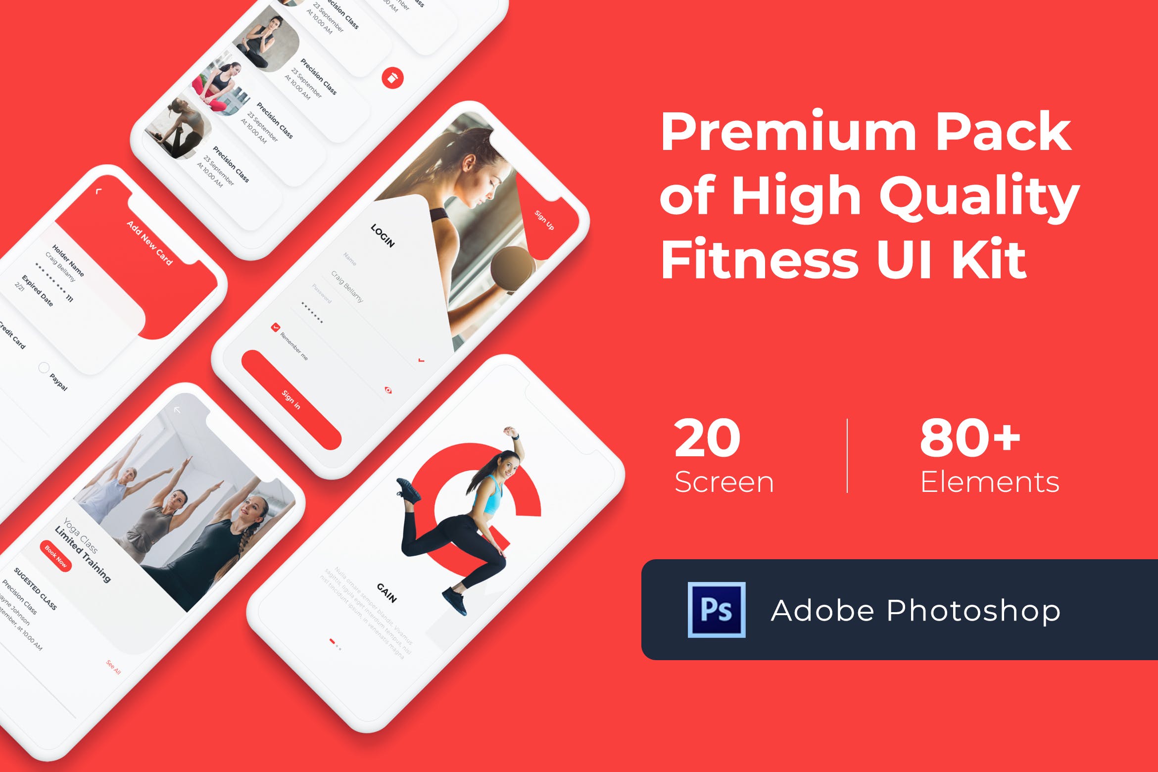 健身俱乐部/健身主题APP应用界面UI设计PSD模板 Gym and Fitness Mobile UI KIT for Photoshop插图