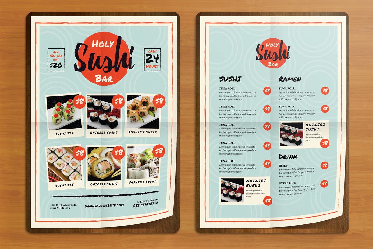 日本寿司日本菜餐厅菜单传单PSD设计模板 Sushi Bar Flyer Menus插图