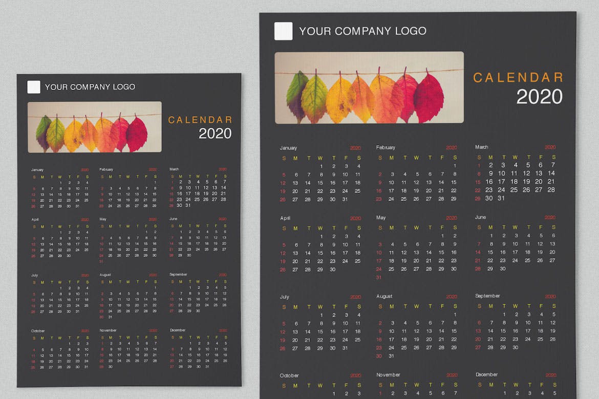 简约优雅设计风格2020年历日历设计模板 Creative Calendar Pro 2020插图(2)