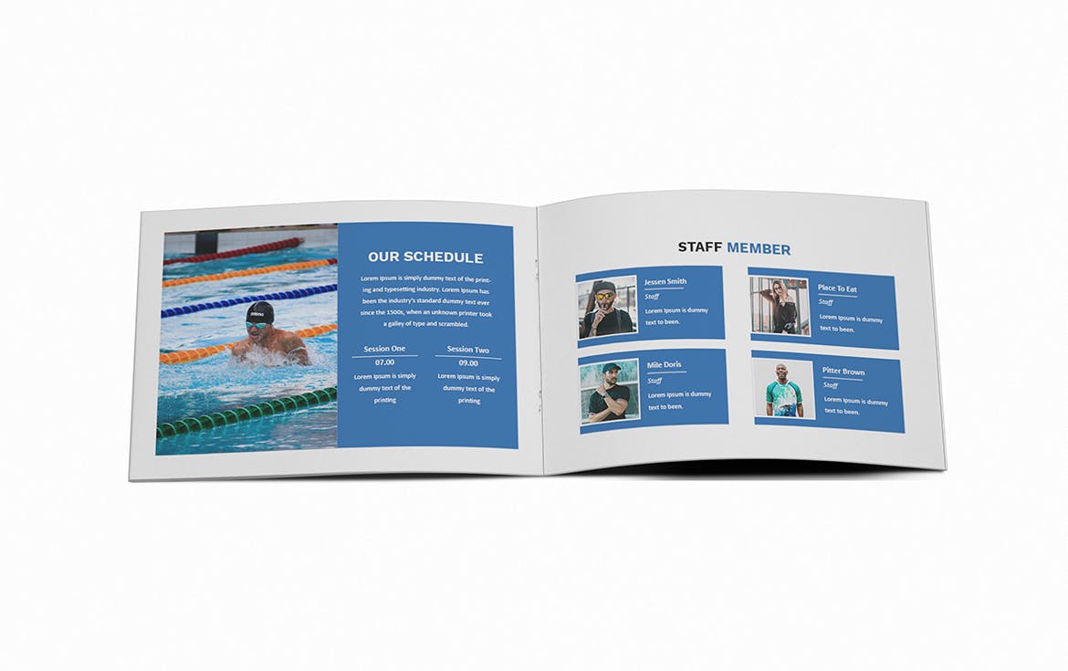 游泳培训招生简章/宣传册设计模板 Swimming A5 Brochure Template插图10