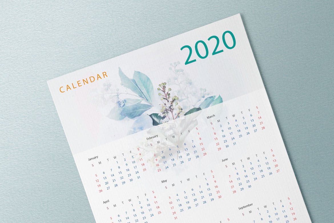水彩手绘风格2020年历日历设计模板素材 Creative Calendar Pro 2020插图3