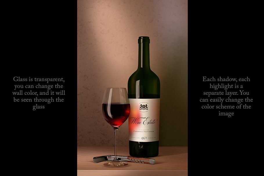 西式餐馆样机合集[酒瓶、酒杯、开瓶器&店招] Wine / Restaurant Mock-Ups Set插图1