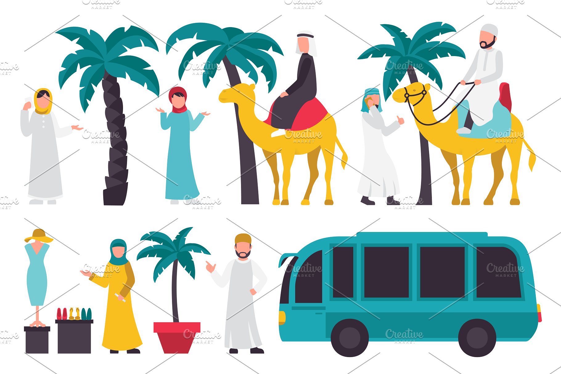 迪拜人物风情扁平化设计插画 Dubai – flat people set插图(4)
