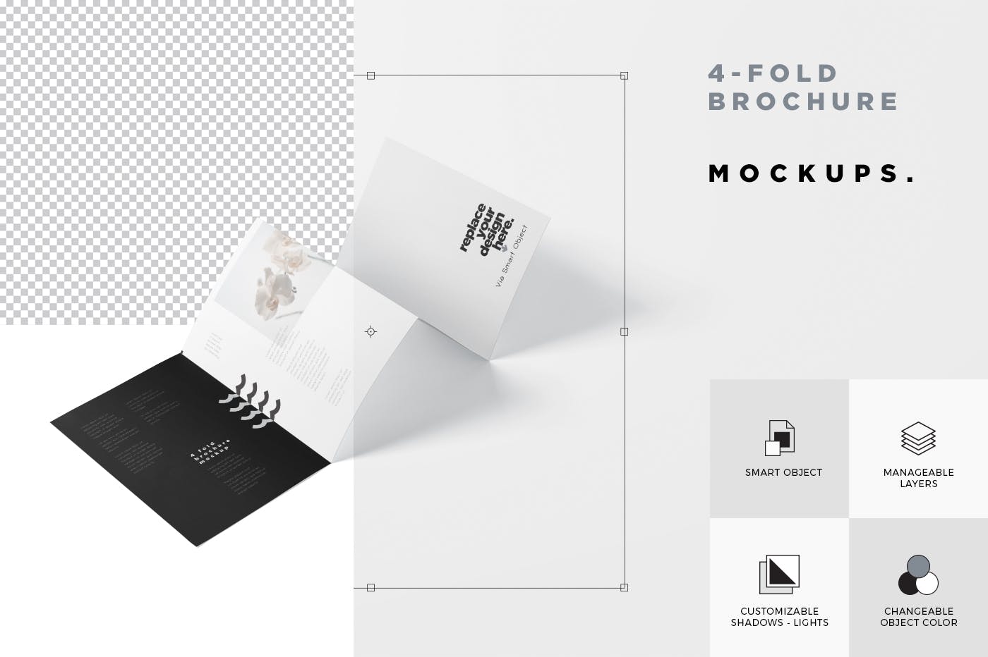 多尺寸四折页宣传册印刷效果图样机模板 4-Fold Brochure Mockup Set – Din A4 A5 A6插图(5)