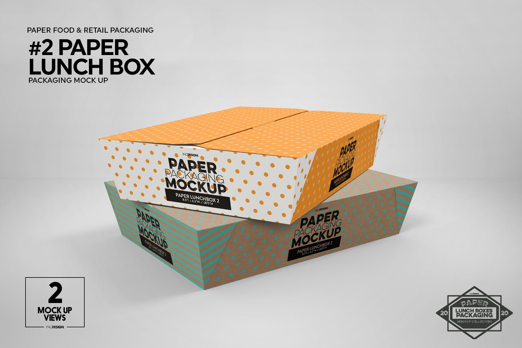 午餐外卖外带包装纸盒设计图样机 Paper Lunch Boxes Packaging Mockups插图(2)