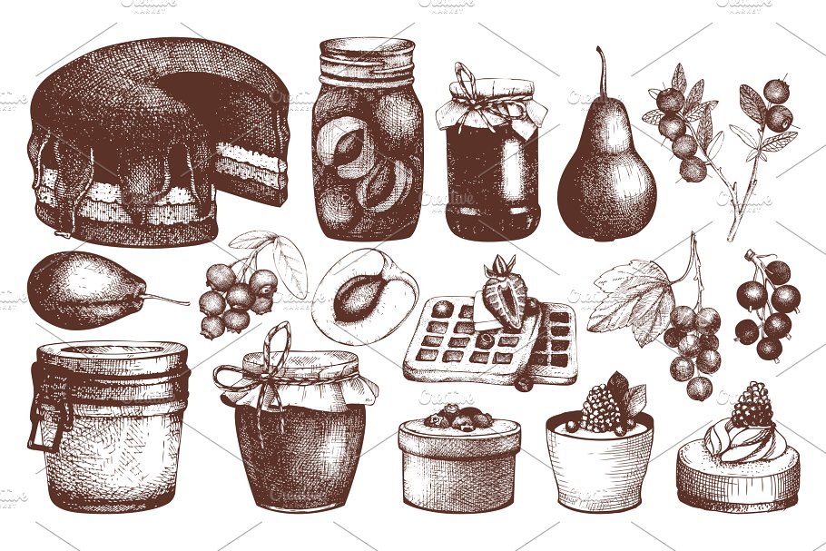 水果糕点及甜点插画设计套件 Fruit Pastries & Desserts Set插图2